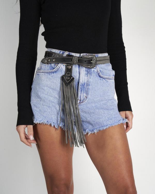 CINTURA IN PELLE BORCHIATA YONAGUNI SILVERSTONE CENERE